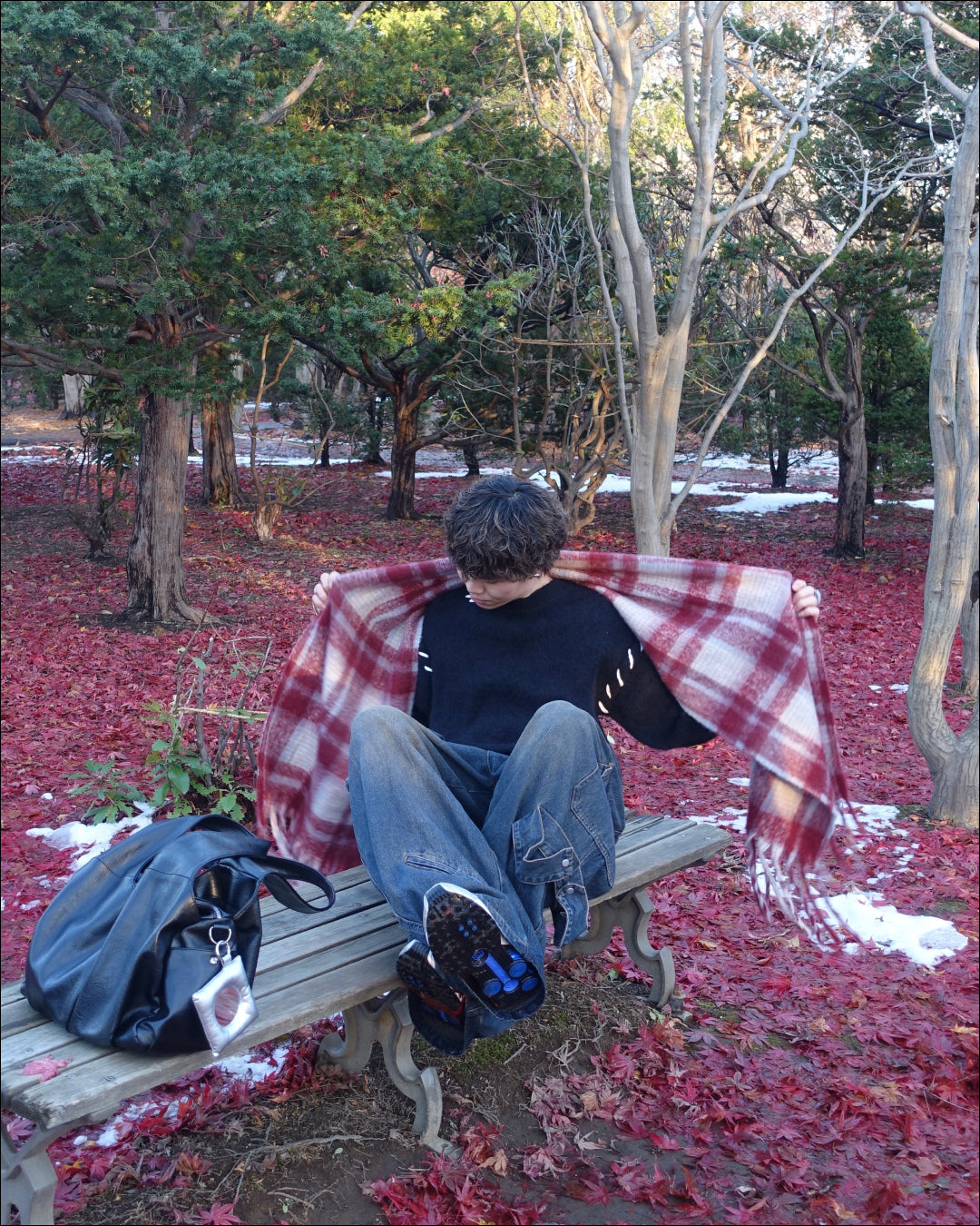 ワンカラーチェックマフラー TN0308