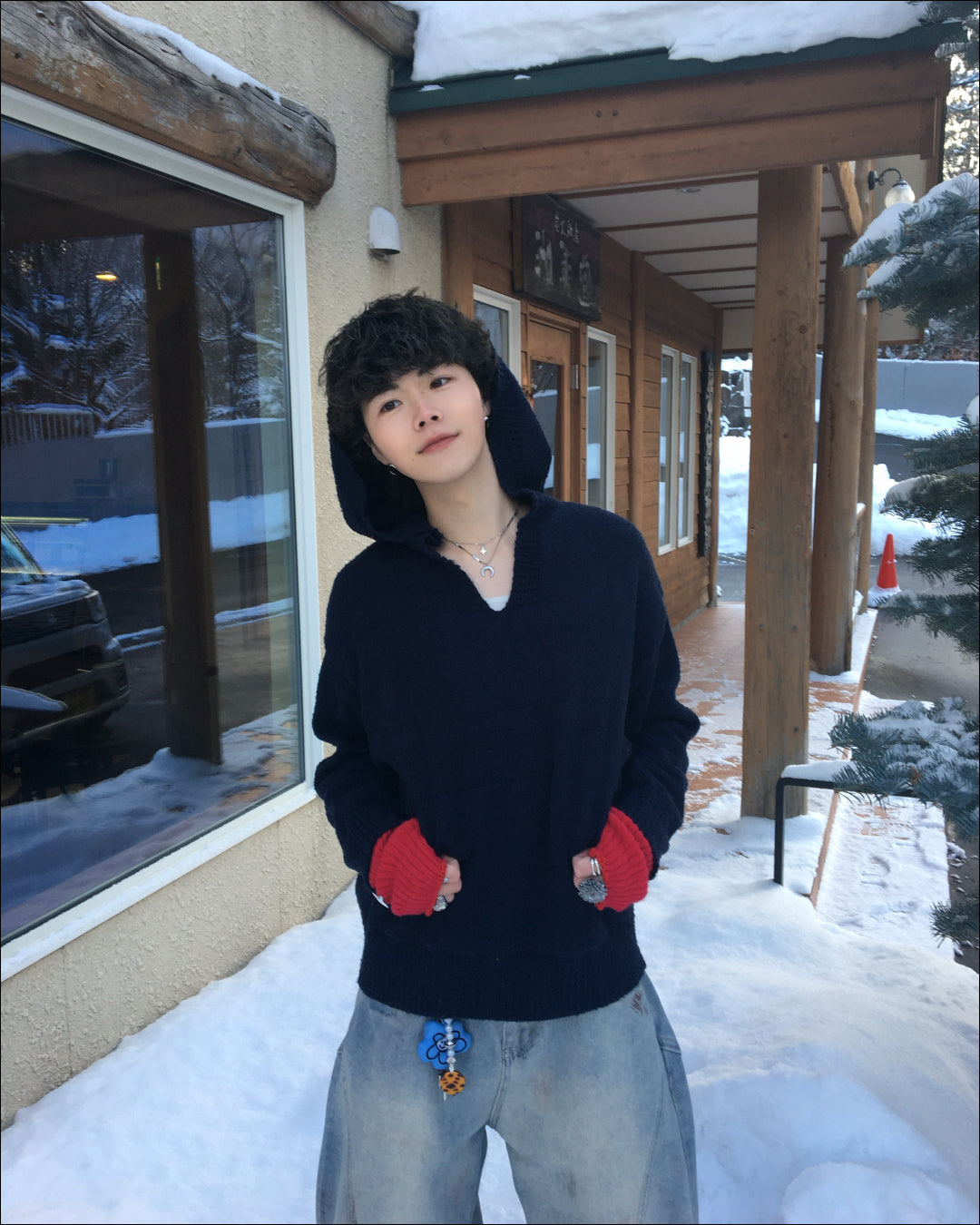 【即納】Vネックニットパーカー TN0384