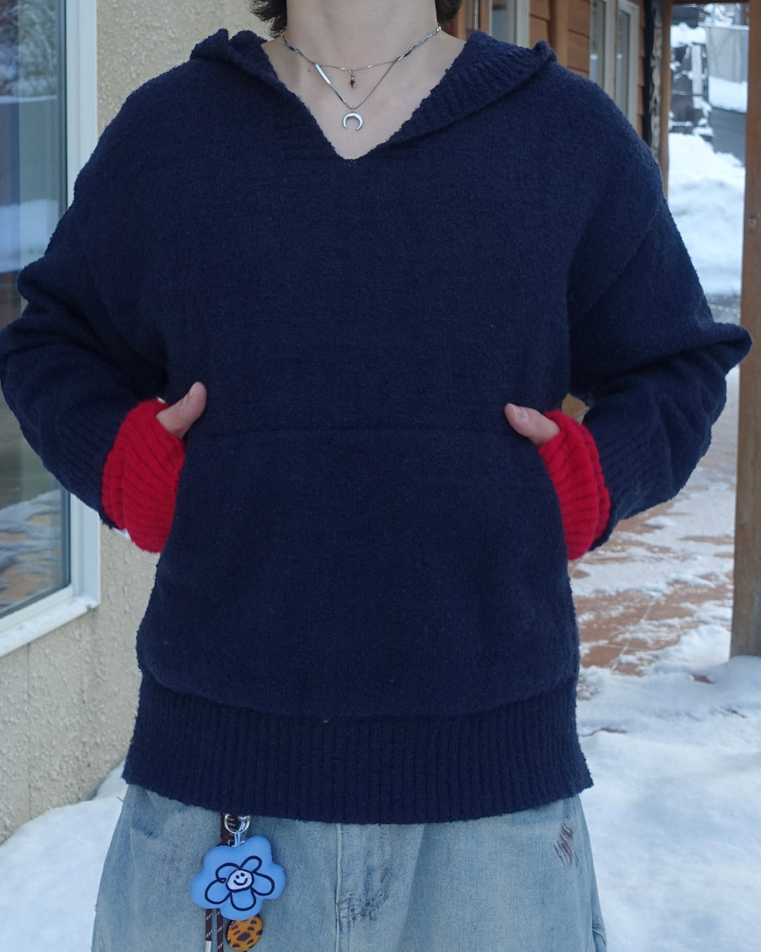 【即納】Vネックニットパーカー TN0384