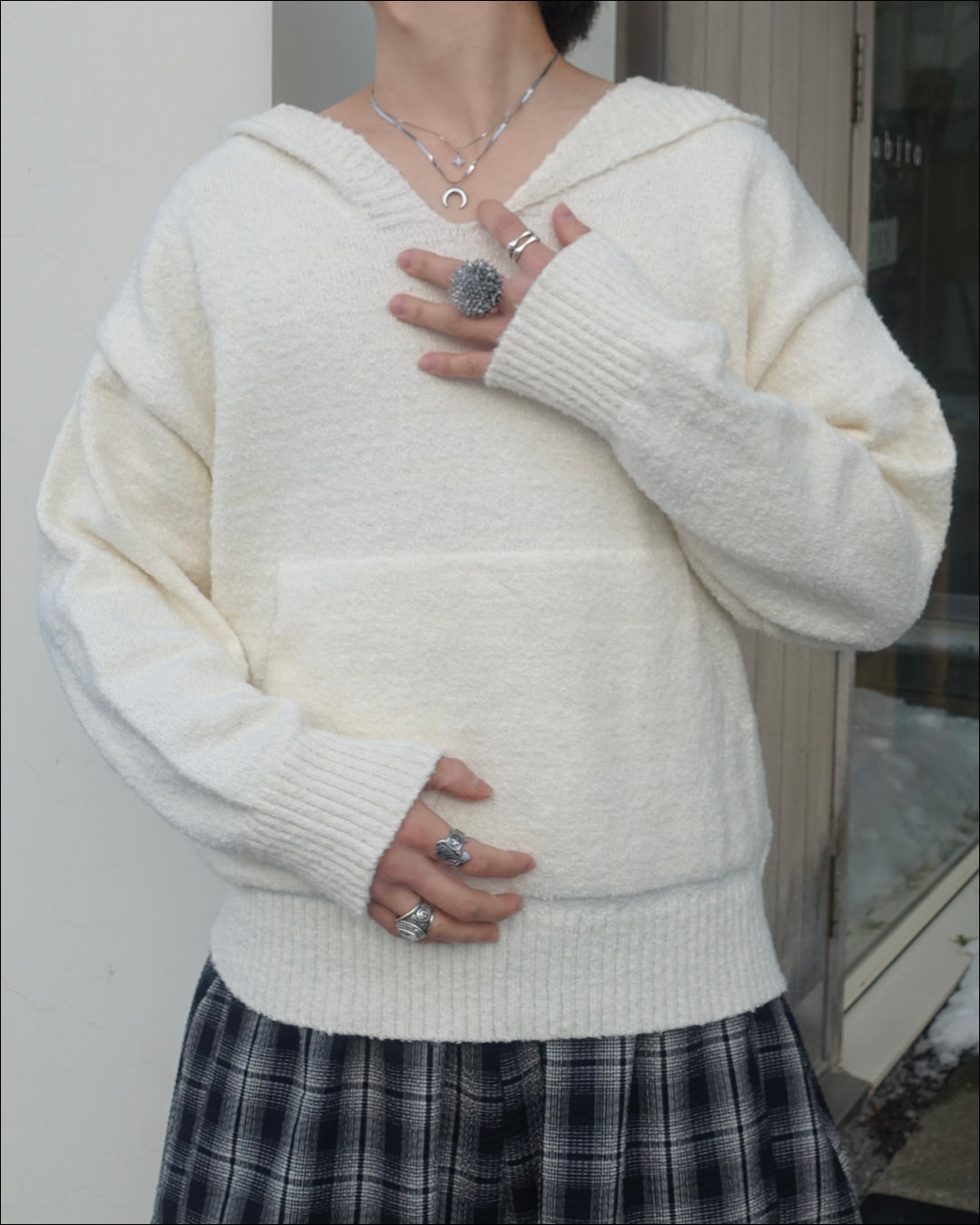 【即納】Vネックニットパーカー TN0384