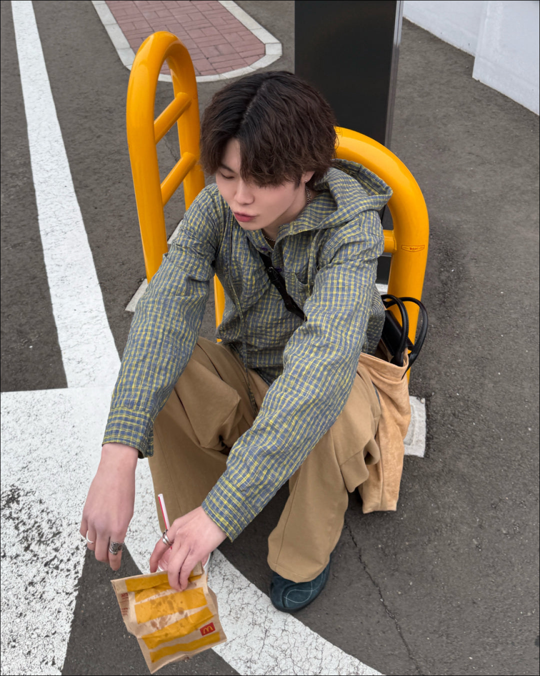 ボタンフード付きチェックプルオーバー TN0407