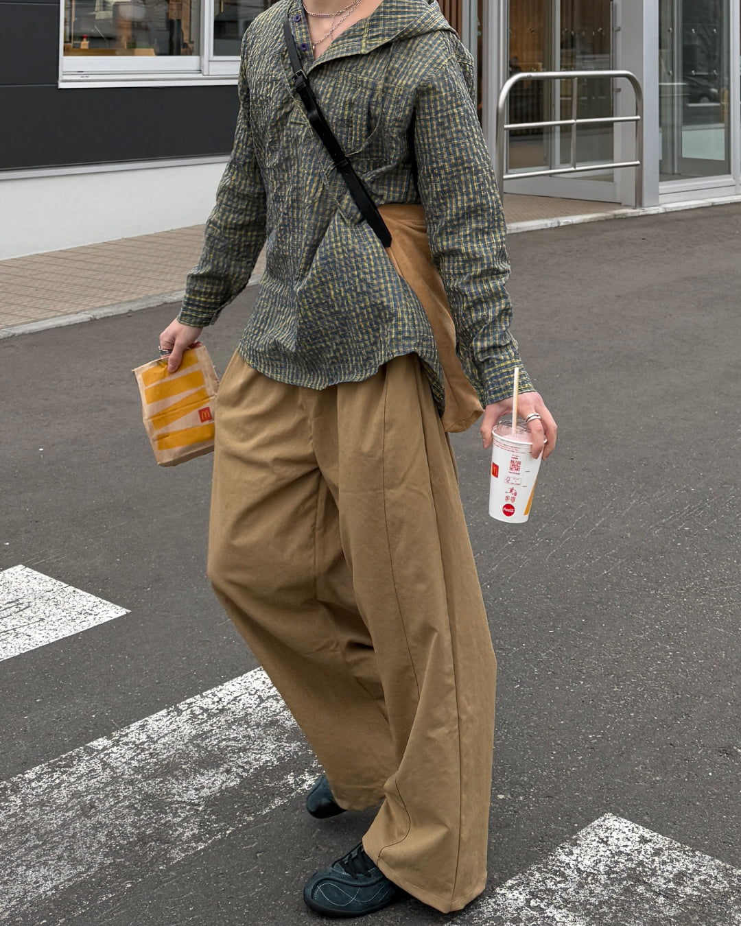 ボタンフード付きチェックプルオーバー TN0407