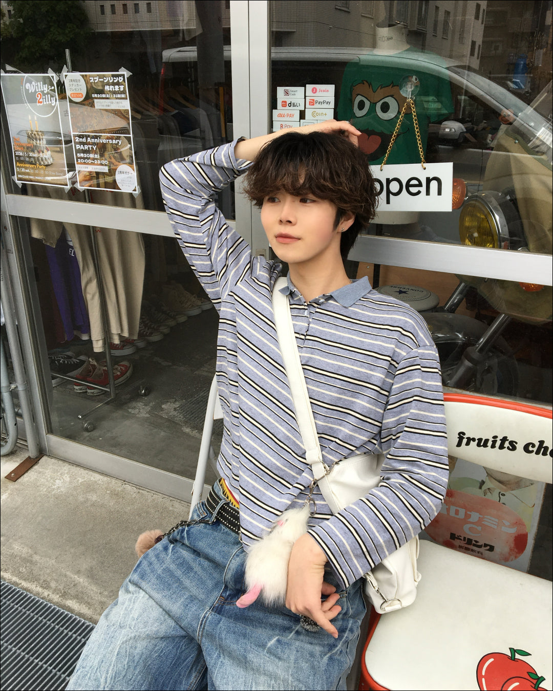 リラックスストライプポロスリーブTシャツ AN0503
