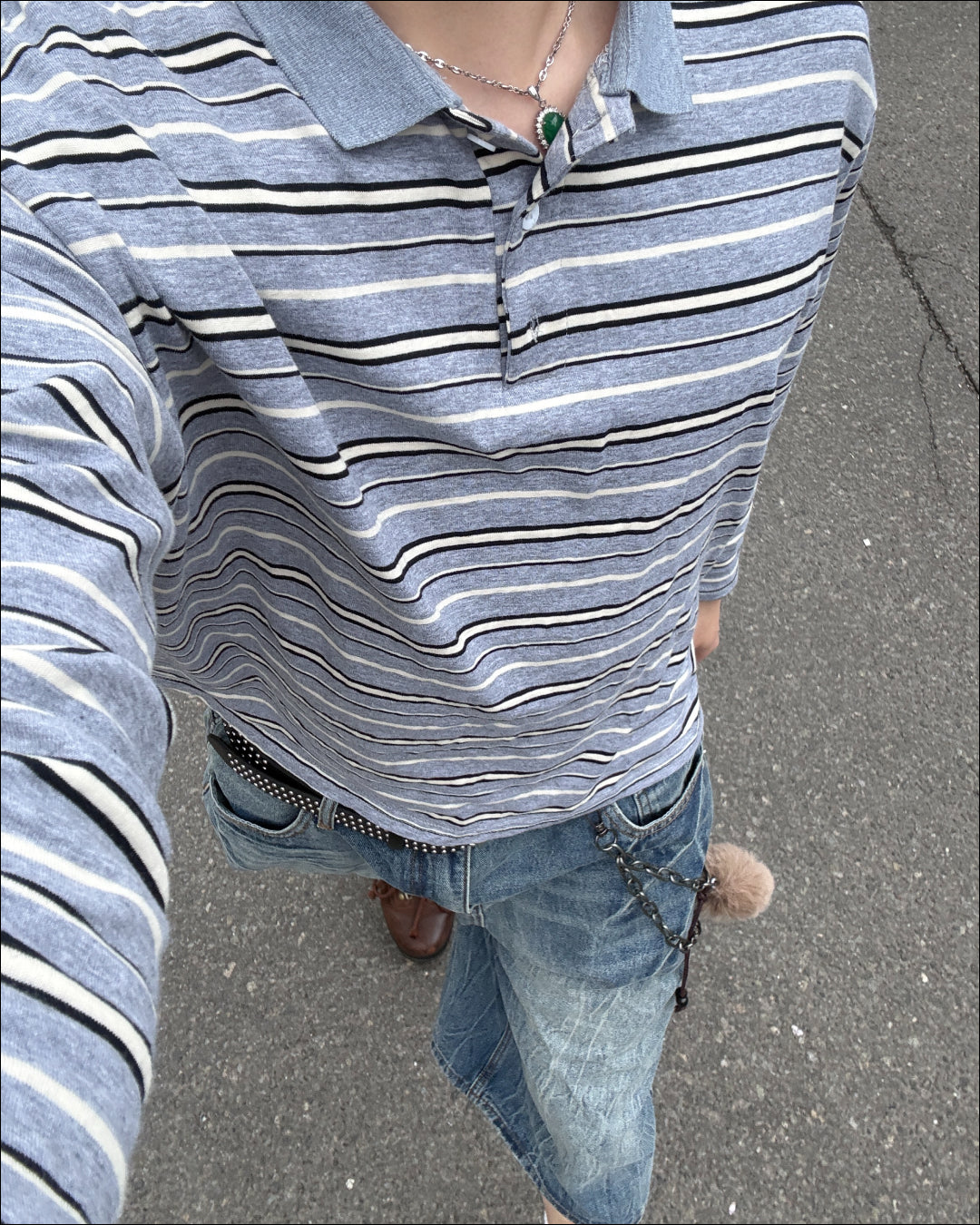 リラックスストライプポロスリーブTシャツ AN0503