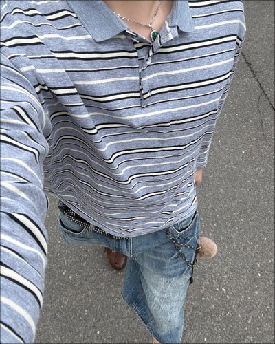 リラックスストライプポロスリーブTシャツ AN0503