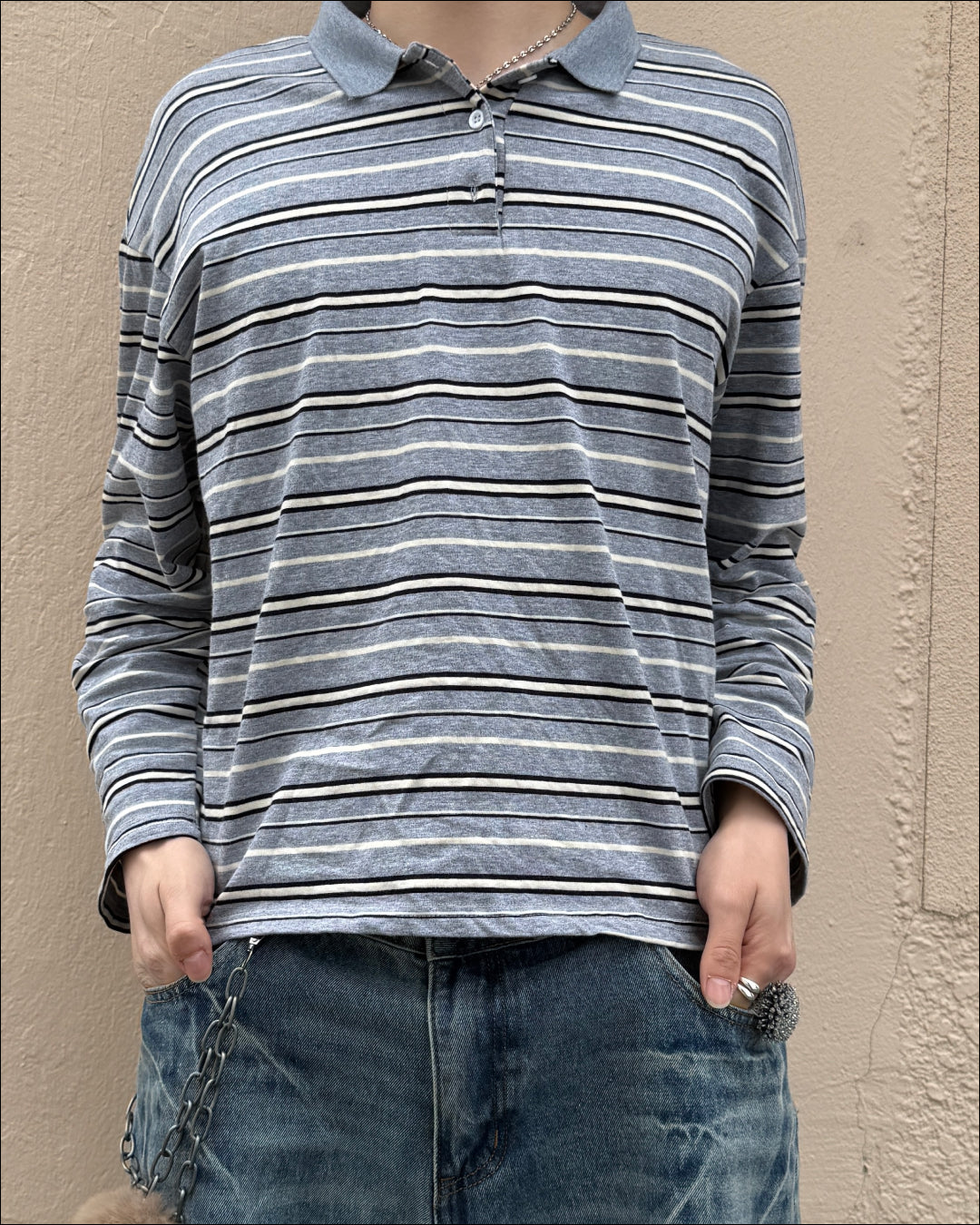 リラックスストライプポロスリーブTシャツ AN0503