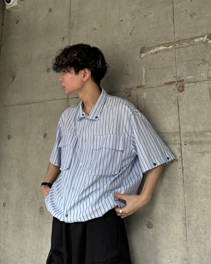 y2k、achieve好きにオススメ♪】ショット/半袖ストライプシャツ y2k、achieve好きにオススメ♪】ショット/半袖ストライプシャツ