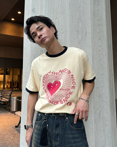 【即納】レタリングプリントハートリンガーtシャツ TO0072