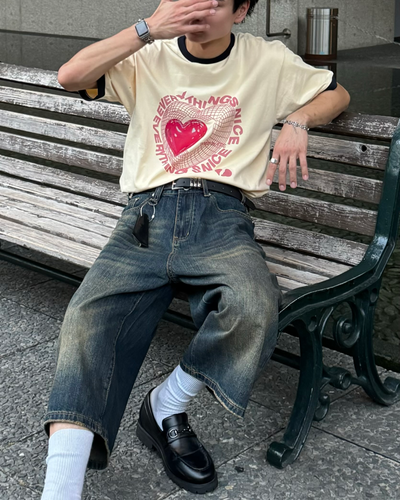 【即納】レタリングプリントハートリンガーtシャツ TO0072
