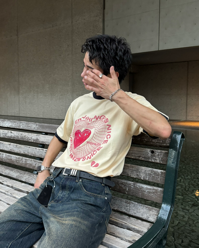 【即納】レタリングプリントハートリンガーtシャツ TO0072