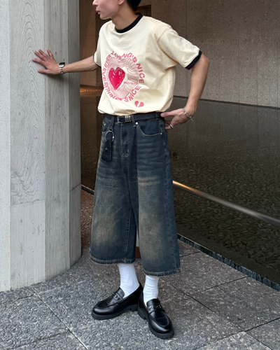 【即納】レタリングプリントハートリンガーtシャツ TO0072