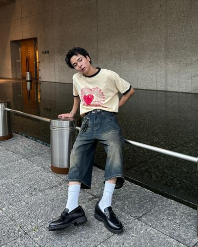 【即納】レタリングプリントハートリンガーtシャツ TO0072