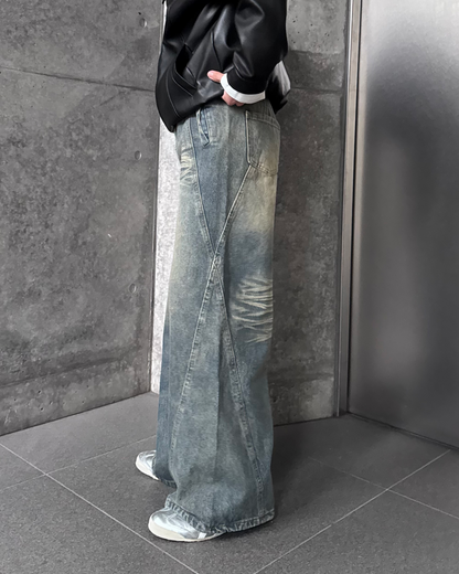 バックデザインウォッシュドワイドデニムパンツ TO0139 – YOLO バックデザインウォッシュドワイドデニムパンツ TO0139 – YOLO