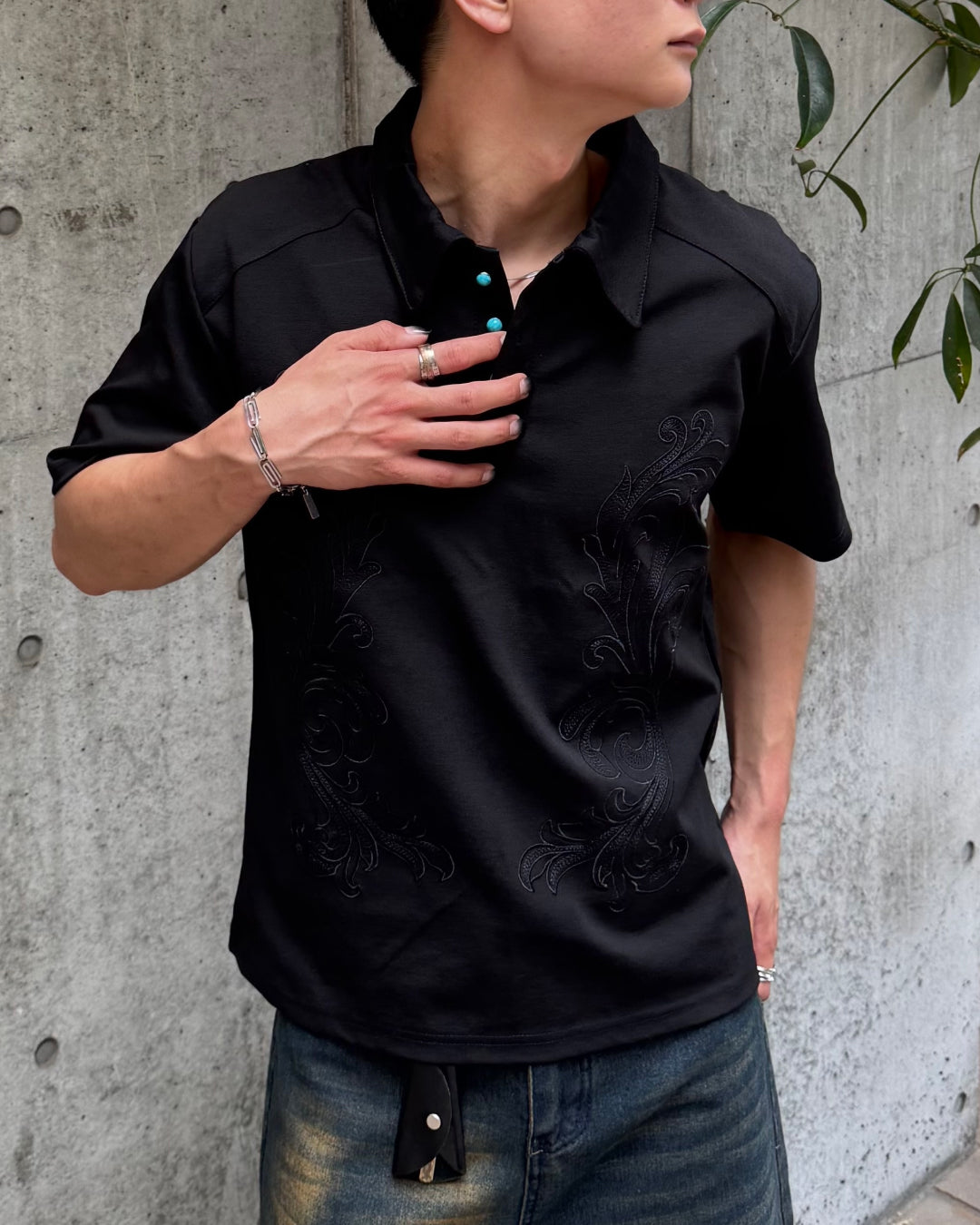 パールボタン刺繍ショートポロ TO1298