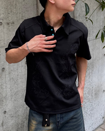 パールボタン刺繍ショートポロ TO1298