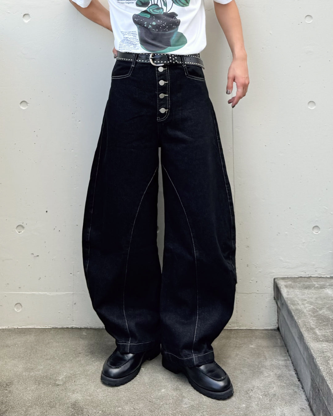 【即納】ステッチフライボタンカーブデニムパンツ TO1114