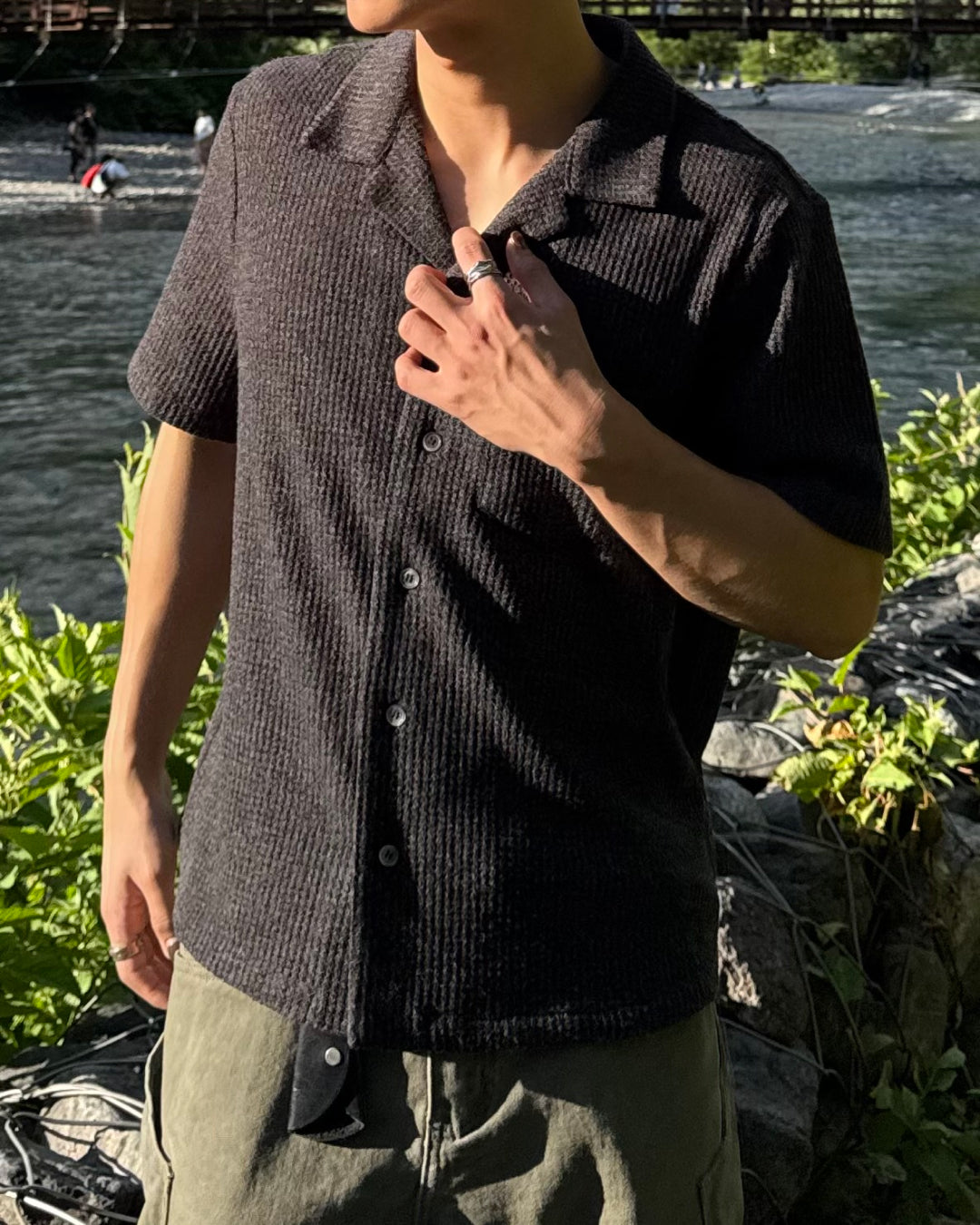 ユニセックスワッフルニットオープンカラーシャツTO1370 – YOLO