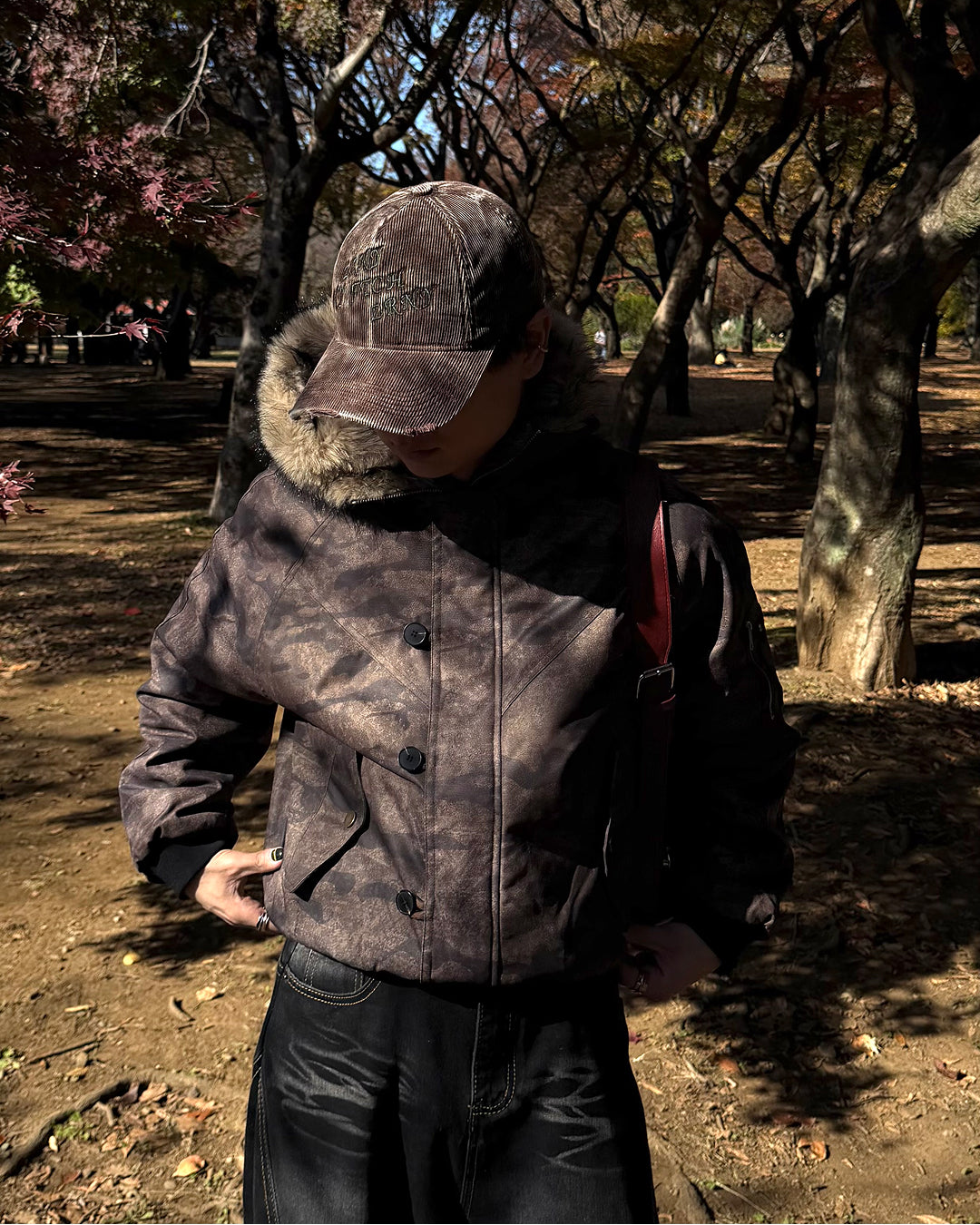 即納】シックカモフラファーフードキルティングジャケット TO5054