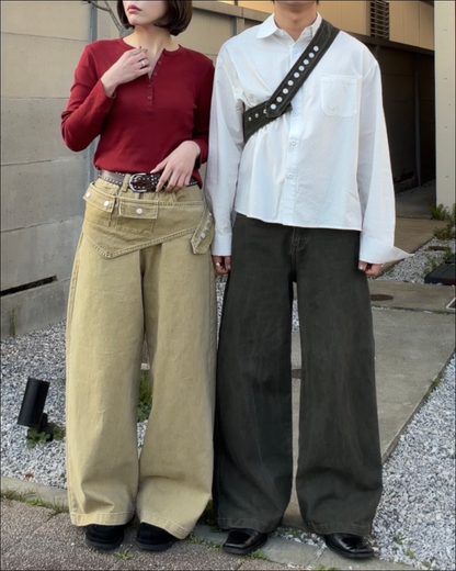 【即納】3wayデザインベルト付ウォッシュワイドデニム TO1616