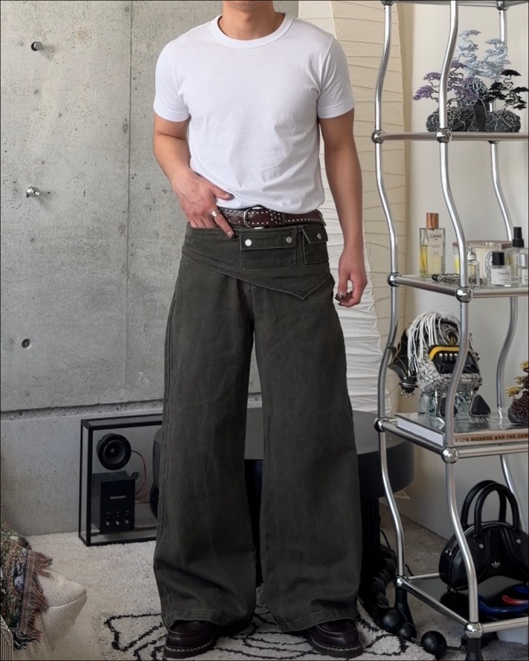 【即納】3wayデザインベルト付ウォッシュワイドデニム TO1616