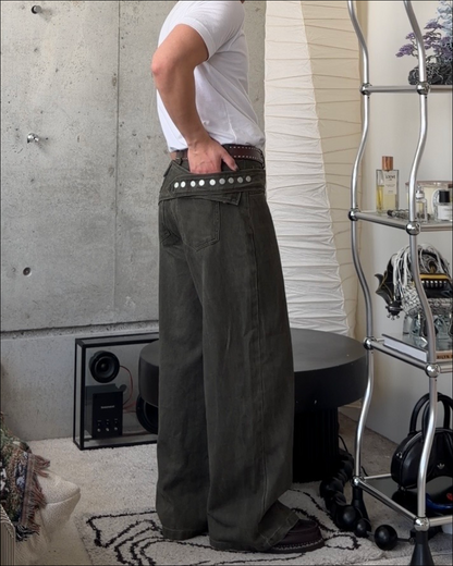 【即納】3wayデザインベルト付ウォッシュワイドデニム TO1616