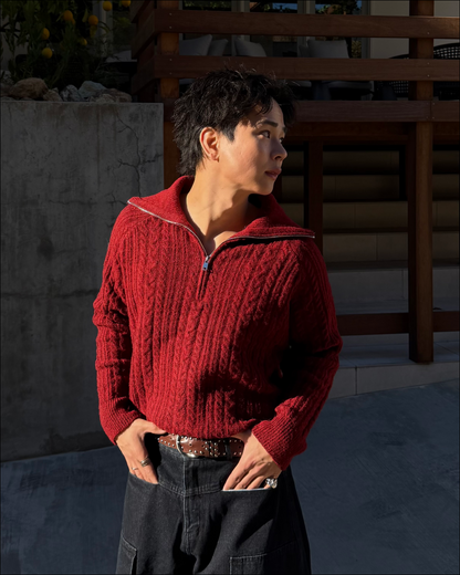 ハーフジップショートニット TO1786