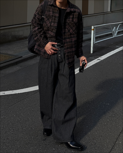 【即納】2タックストライプワイドデニムスラックス TO1823※ｻｲｽﾞﾘﾆｭｰｱﾙ