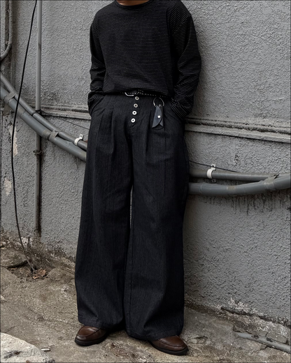 2タックボタンフライストライプワイドパンツ TO1823