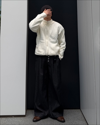 2タックボタンフライストライプワイドパンツ TO1823