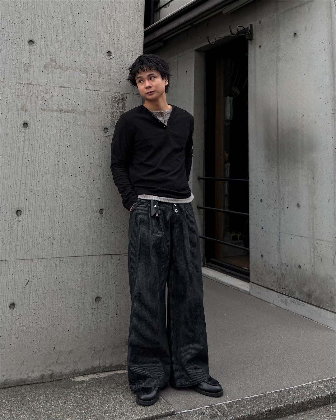 一部即納】2wayフェイクレイヤードヘンリーネックショートTシャツ