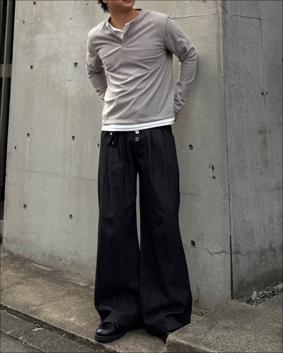 一部即納】2wayフェイクレイヤードヘンリーネックショートTシャツ