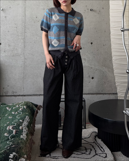ユニセックスアーガイルボーダーショートニットポロT TO2214