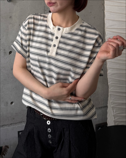 ユニセックスボーダーヘンリーネックT TO2257