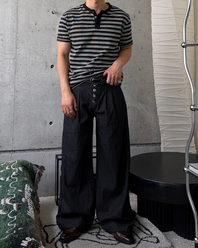 ユニセックスボーダーヘンリーネックT TO2257
