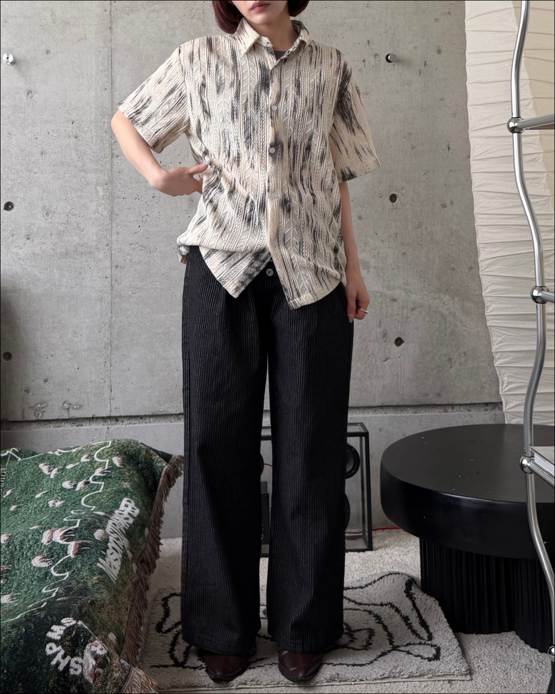 ユニセックス箔プリントジャガードシャツ TO2297