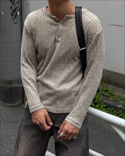 シャギーリブヘンリーネックショートロングTシャツ TO2865