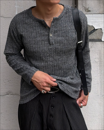 シャギーリブヘンリーネックショートロングTシャツ TO2865