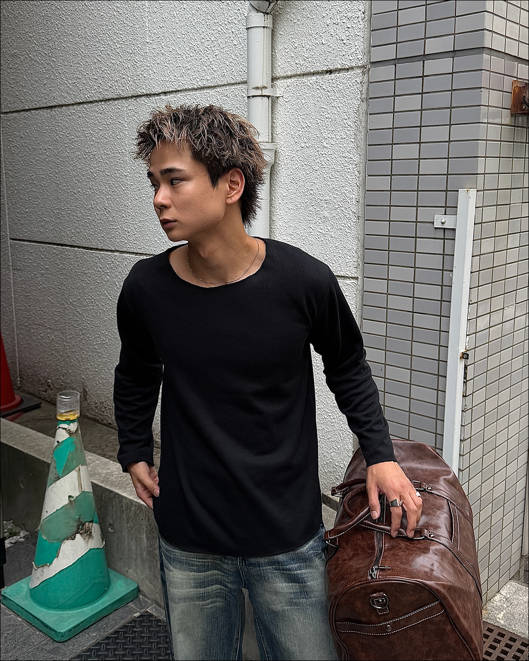 3カラーメッシュワイドネックロングTシャツ TO2873