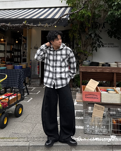 【即納】起毛チェックフードシャツ TO5003