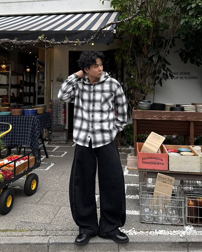 【即納】起毛チェックフードシャツ TO5003
