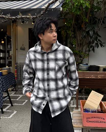 【即納】起毛チェックフードシャツ TO5003