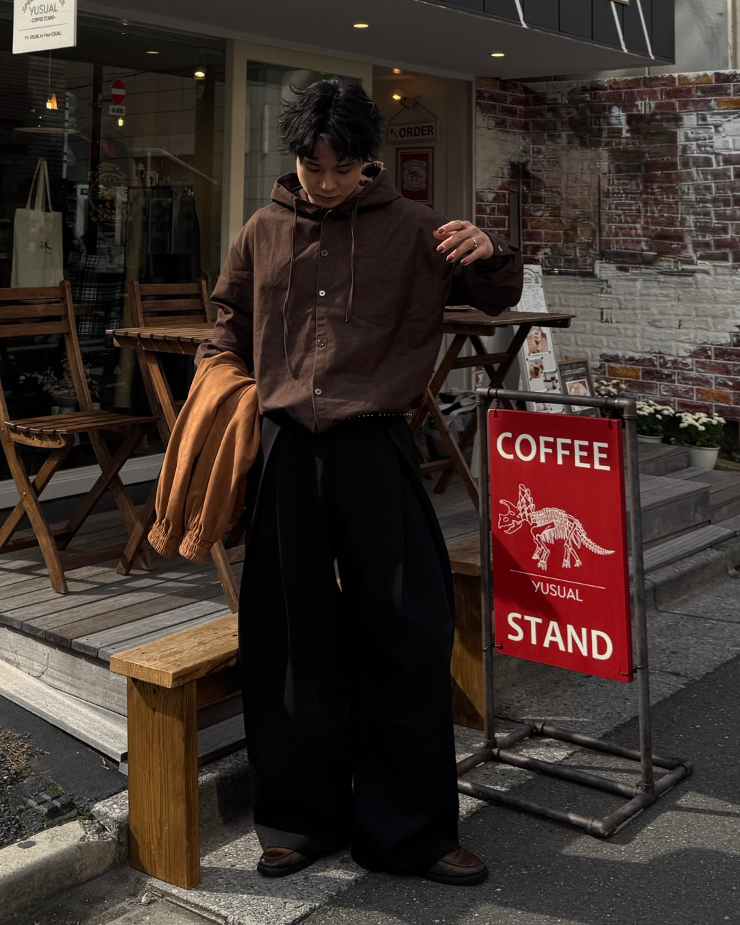 【即納】Wコードフードシャツ TO5049