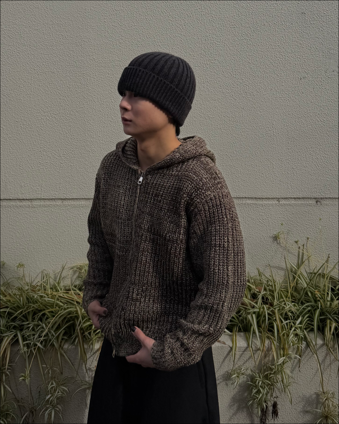 【即納】ミックスカラーダブルジップニットパーカー TO5053