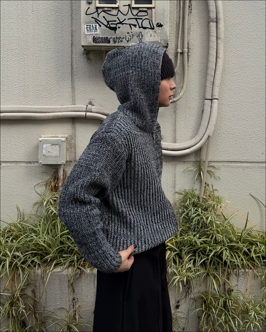 【即納】ミックスカラーダブルジップニットパーカー TO5053