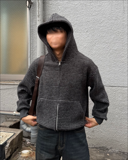 【即納】シャギーボーダーショートジップフーディー TO5058