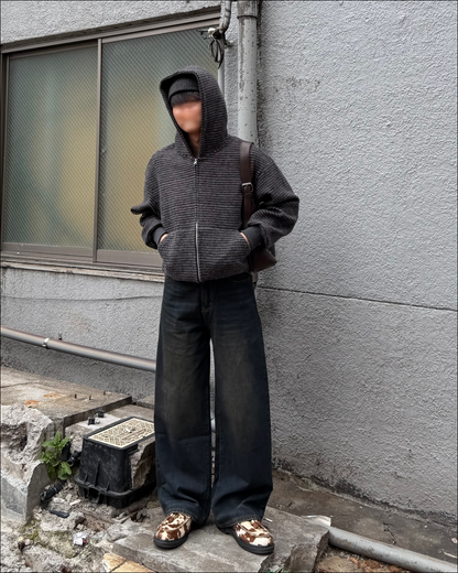 【即納】シャギーボーダーショートジップフーディー TO5058