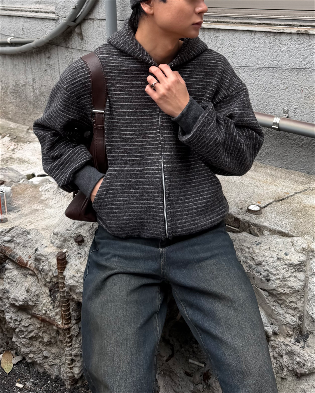 【即納】シャギーボーダーショートジップフーディー TO5058