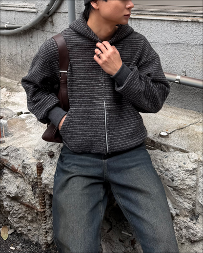 【即納】シャギーボーダーショートジップフーディー TO5058