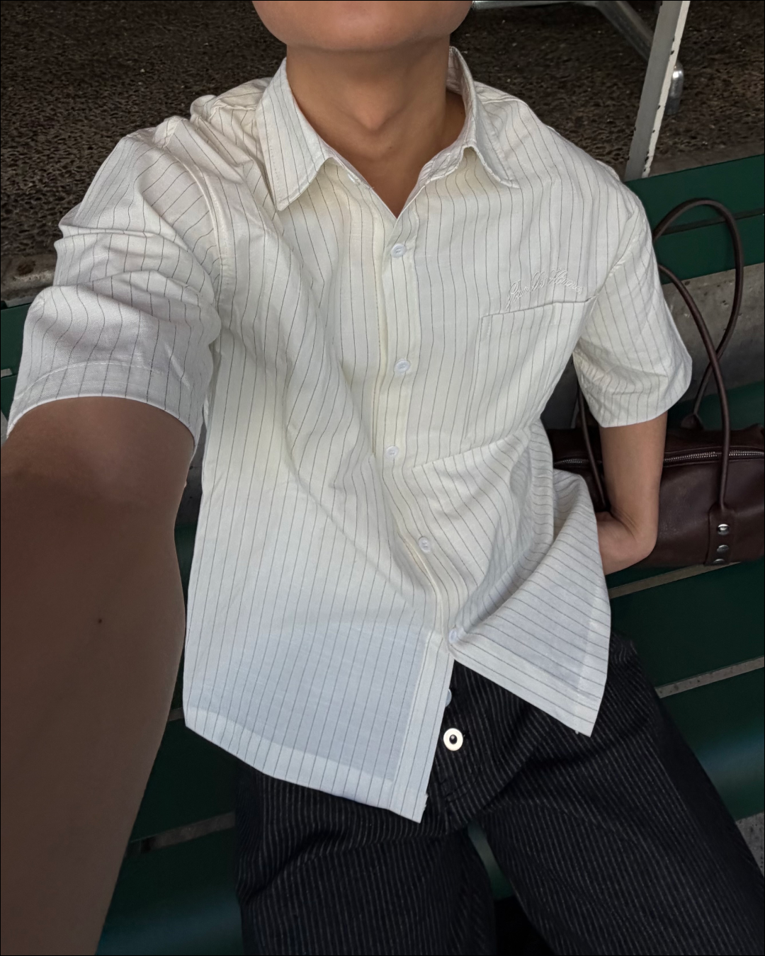 【即納】エンブロイダリーストライプショートシャツ TO5071