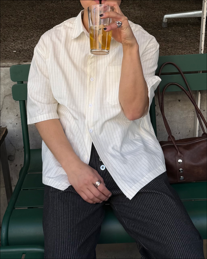 【即納】エンブロイダリーストライプショートシャツ TO5071